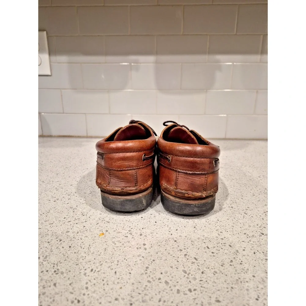 ECCO Shoes Mens 10.5 Casual Boat Brown Leather Lace Up Low Moc Toe Slip On